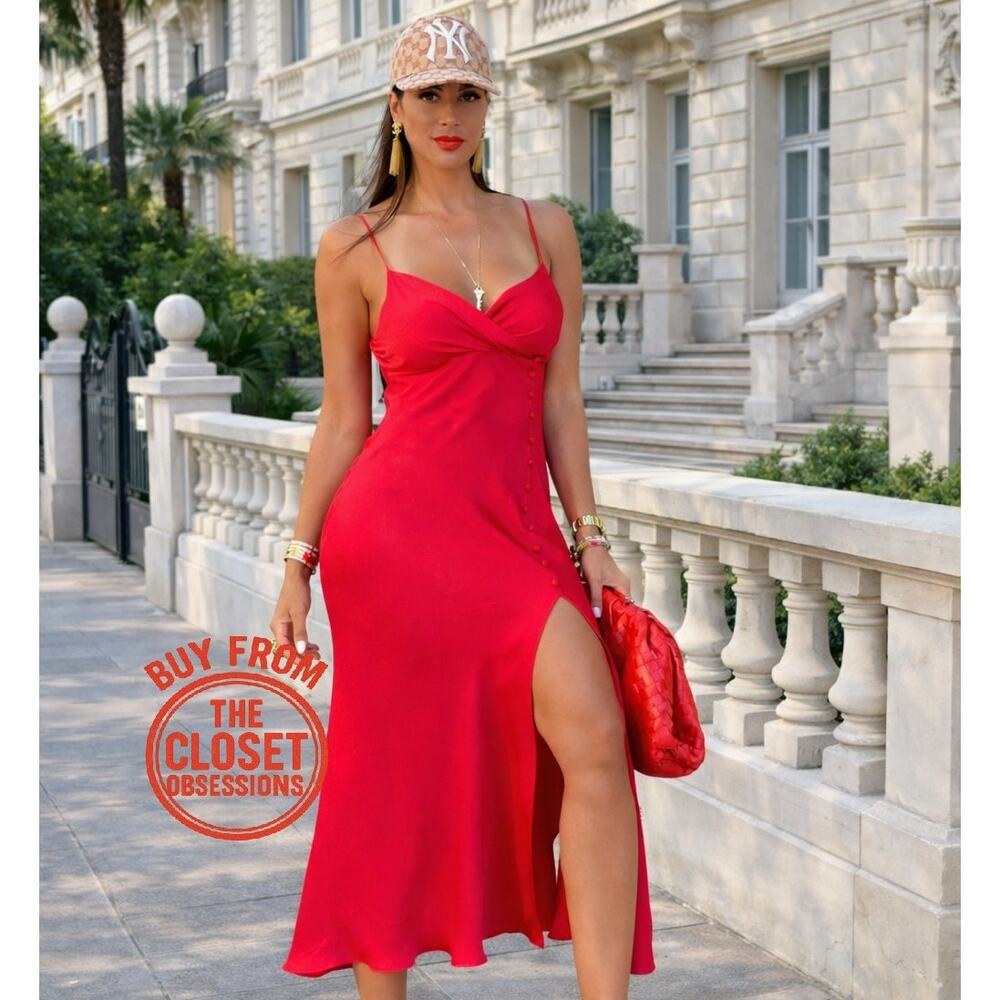 ZARA Red V-Neck Slip Midi Dress NWT – Blogger Favorite, Size M